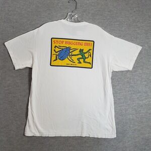 Obey Men Shirt Large White Stop Bugging Me! Fencing Logo Graphic Print Tee